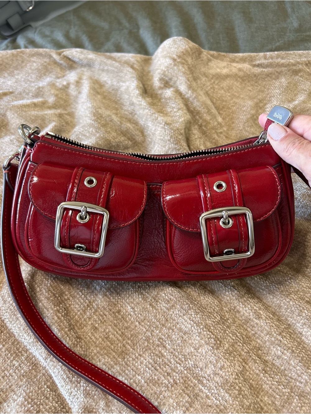 Coach Ashton Shoulder Bag in Red Patent Leather